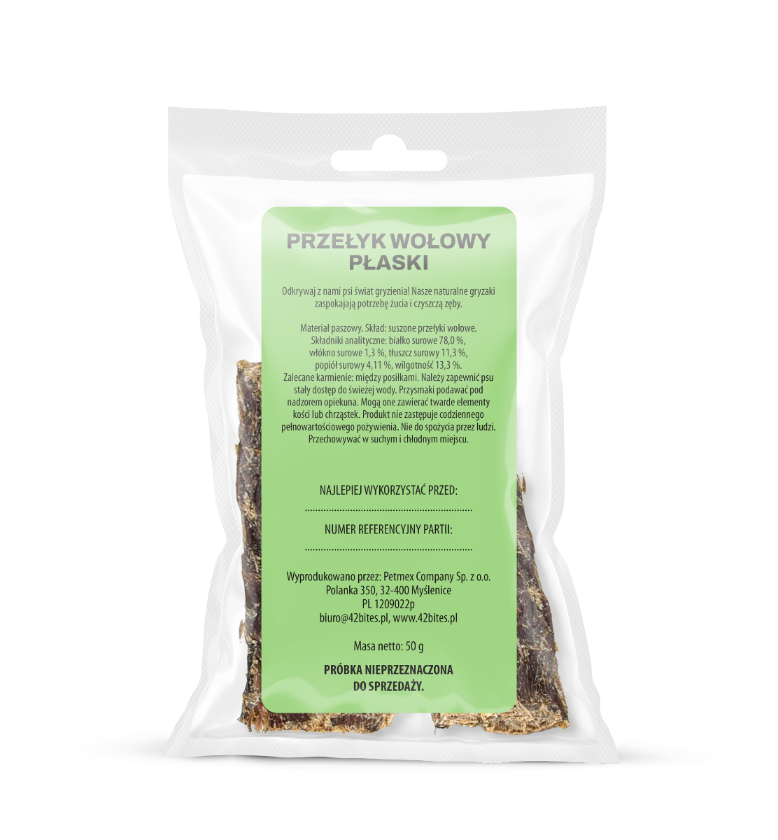 (Tester) Przełyk wołowy płaski 50g - 42 Bites - Hover view