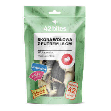Skóra wołowa z futrem 15 cm 100g - 42 Bites